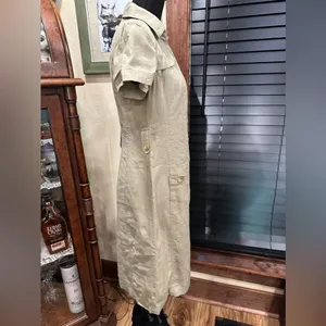 Anne Klein A-Line 100% Linen Safari Shirt Dress Khaki Green Utility Midi Size 4 thumbnail 6
