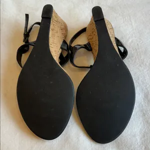 Black Patent Leather & Cork Wedge Heeled Sandals size 8 thumbnail 6