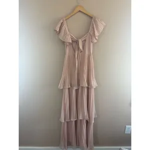 Lulus Notorious Charm Blush Pleated Flutter Sleeve Maxi Dress Size XS Formal thumbnail 6