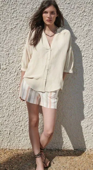 Zara Linen Blend Balloon Sleeve Top thumbnail 1