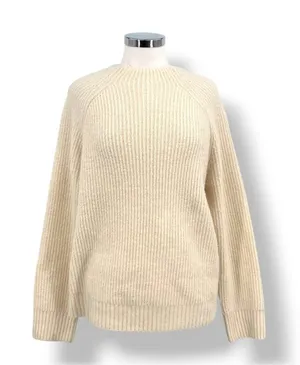 Bobeau Cream Beige Ribbed Knit Pullover Sweater Size Large Quiet Luxury thumbnail 1