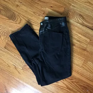 Abercrombie Relaxed Black Jeans with Faux Leather Detail thumbnail 2