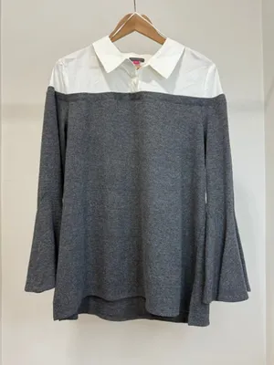 Vince Camuto Layered Look Bell Sleeve Tunic Top SzL thumbnail 1