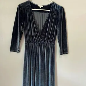 Baltic Born Sofia Velvet Slate Blue half sleeve maxi dress Small #784 thumbnail 3