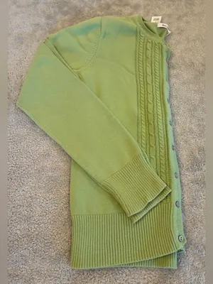 Women’s Liz & Company Spring Green Cable Front Button Cardigan Size Medium thumbnail 5