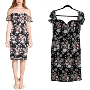 Dress‎ the Population Tara Floral Embroidered Black Multi Dress Size Large thumbnail 2