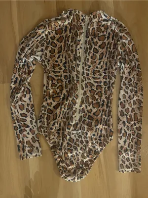 Leopard Cat Print Bodysuit Long Sleeve Plunging Neck Y2K Costume XS/S thumbnail 4