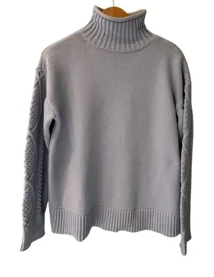 Haven Well Within Cable Knit Mock Neck Sweater Baby Blue S Cotton Blend thumbnail 1