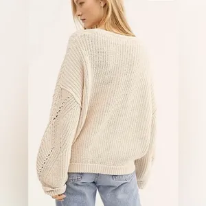 Free people Cream V-Neck Knit Sweater, size M, fits M to L thumbnail 4