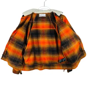 Urban Outfitters Plaid Jacket Sherpa Collar Button Front Orange Black XS‎ Grunge thumbnail 8