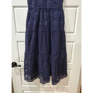 Crown & Ivy Navy Eyelet Midi Dress Sewing Down South Size 4 Preppy Coastal thumbnail 4