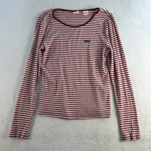 Y2K Style Levis Large‎ Top Long Sleeve Striped Ribbed Knit Essential Crew Neck thumbnail 3