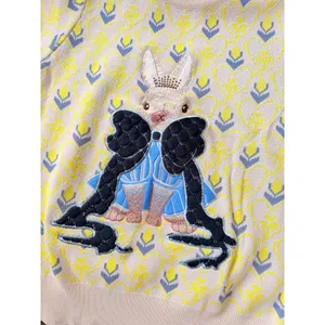 Unbranded Rabbit Embroidery‎ Short Sleeve Sweater Women Yellow Size M thumbnail 2