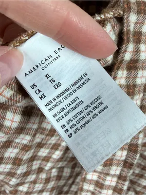 American Eagle Brown White Plaid Button Down Oversized Flannel thumbnail 3