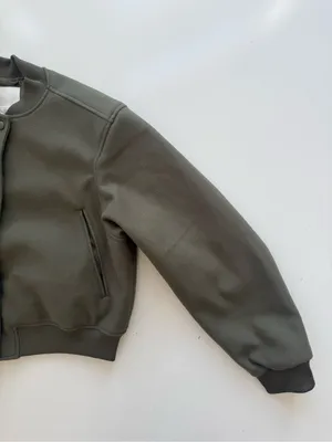 H&M Felted Bomber Jacket Olive Green Size Medium thumbnail 6