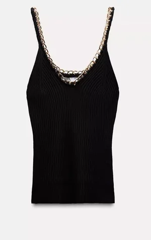 ZARA Chain Trim Ribbed Knit Top thumbnail 1