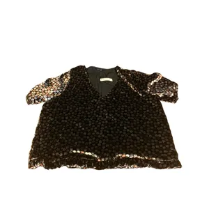 Madewell Velvet Tulip Sleeve Silver & Brown With Ruffle Trim Top Nwt (Xl) thumbnail 7