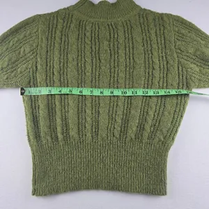 Cider 14R Wool Blend High Neck Olive Matcha Green‎ Short Sleeve Sweater Top M thumbnail 6