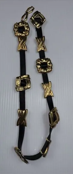 Vintage Brighton 1994 Gold Tone‎ Hardware & Black Leather Belt S #46203 30-32" thumbnail 1