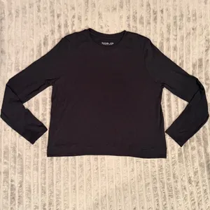 Rachel Zoe Womens Long Sleeve Slub Knit Crewneck Top Charcoal Gray Black Large thumbnail 2
