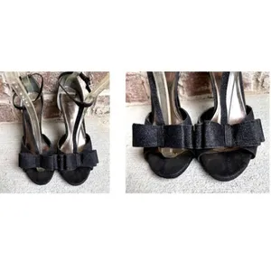 I Miller Black Stiletto High Heels 9M Black Bow Ankle Buckle Peep Toe Br… thumbnail 3
