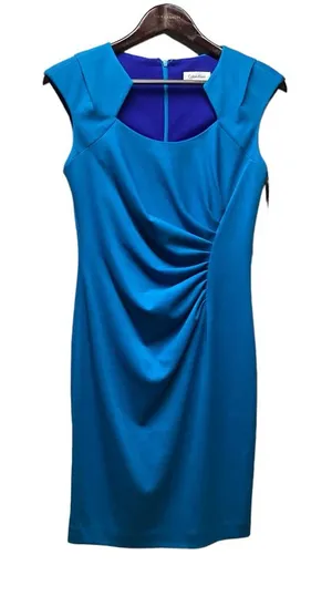 Calvin Klein sleeveless ruched dress. Deep turquoise blue. Size 4 NWT thumbnail 1