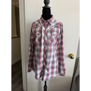 Ariat Women's L Cher Plaid Snap Western Shirt Studded Red Gray NWT thumbnail 2