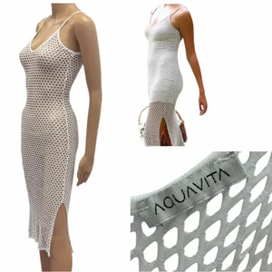 Aquavita White Open Mesh Net Midi Slit Coverup Dress Womens Small thumbnail 3