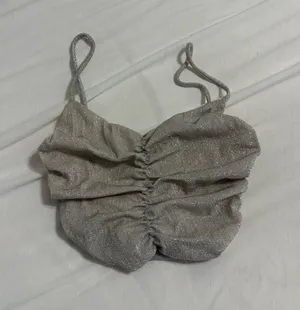 Princess Polly Sparkle Ruched Crop Top - Silver thumbnail 1