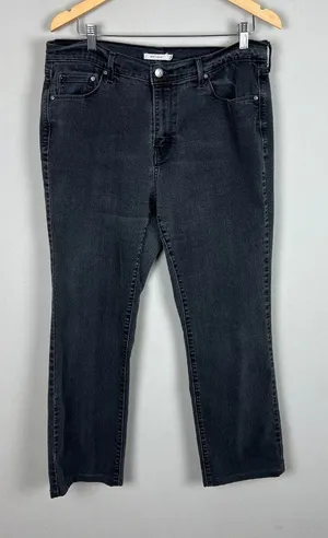 Levis 505 Straight Jeans Womens 33 Charcoal Black Gray High Rise Stretch Crop‎ thumbnail 1