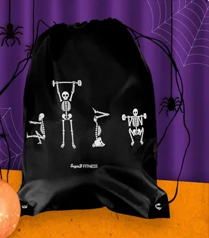 Suzieb fitness Halloween drawstring bag Black with Skeleton Fitness Design thumbnail 1