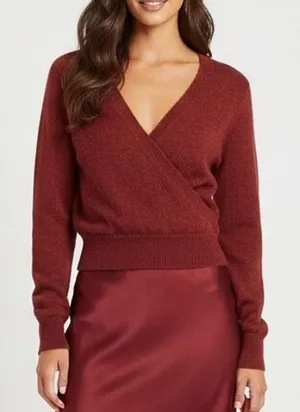 NWT‎ Madewell Women Wrap Sweater Scarlet Knit Long Sleeve V Neck Merino Wool S thumbnail 1