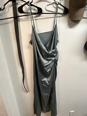 Cider Solid Satin Slit Midi Dress thumbnail 2