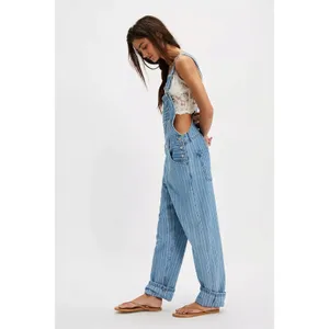 Free People XL Ziggy Striped Overalls in Beachcomber Railroad Bohemian Coastal thumbnail 13