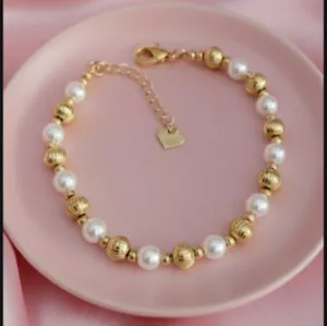 Elegant 18K Gold Filled and lab Pearl Bracelet Tarnish Free Made In Italy thumbnail 4