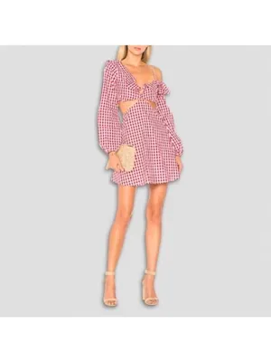 Lovers and Friends Gingham Red One Shoulder Mini Dress M thumbnail 2