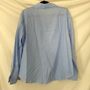 100% Linen Lightweight Button Up Blouse Shirt Blue White Gingham Plaid XXL thumbnail 4