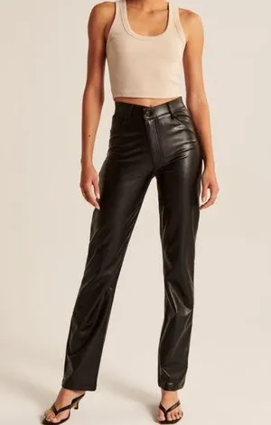 Abercrombie & Fitch Vegan Leather Pants Criss Cross Waist 90s Straight Size 28 6 thumbnail 1