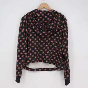 Alice + Olivia Floral Rose Half Zip Hoodie Sweatshirt Black Large thumbnail 4