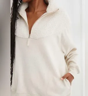 Aerie Hometown Holiday Quarter Zip Sweatshirt Size XS Sherpa Oversized Cozy thumbnail 3