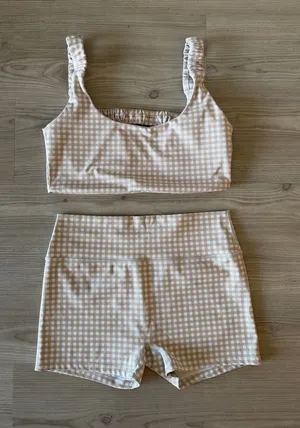 Kimberly C Beige Gingham Bralette & High-Waist Short Set - Women Intimates thumbnail 1