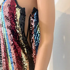 medium sequin multicolor striped mini dress metallic D4 2921 Blue thumbnail 7