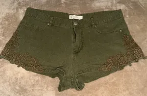 Love Tree Olive Green Embroidered Denim Shorts thumbnail 1