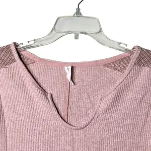 Daily Practice Anthropologie Shirt Womens XS Pink Waffle Knit Thermal Split Neck thumbnail 10