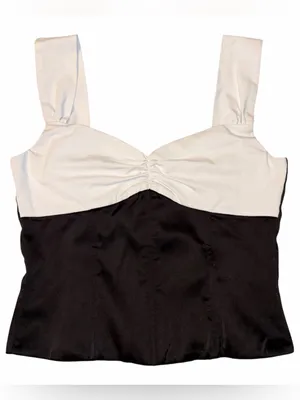 Edikted Leandre Contrast Satin Effect Top, Medium, Black White thumbnail 1