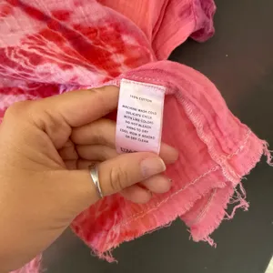 Lilla P Womens Pink Tie Dye Cotton Gauze V-Neck Raw Edge Short Sleeve Top Size M thumbnail 3