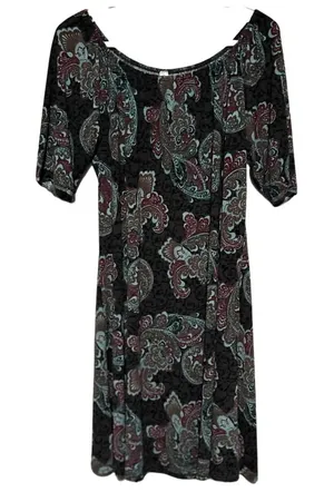 Paisley Grace‎ Women's Gray Burgundy Teal Paisley Short Sleeve Dress Size XL thumbnail 1
