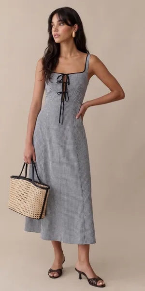 NWT o.p.t Babette Midi Dress size 0 gingham tie front cotton few moda thumbnail 1