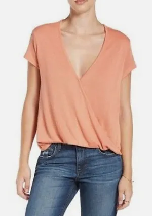 Free People We The Free Hoffman Crossover Faux Wrap Light Knit Top Melon XS NWT thumbnail 1