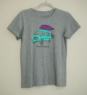 Life is Good Womens Small Gray Crusher Lite Search Engine Camper Van T-Shirt thumbnail 1